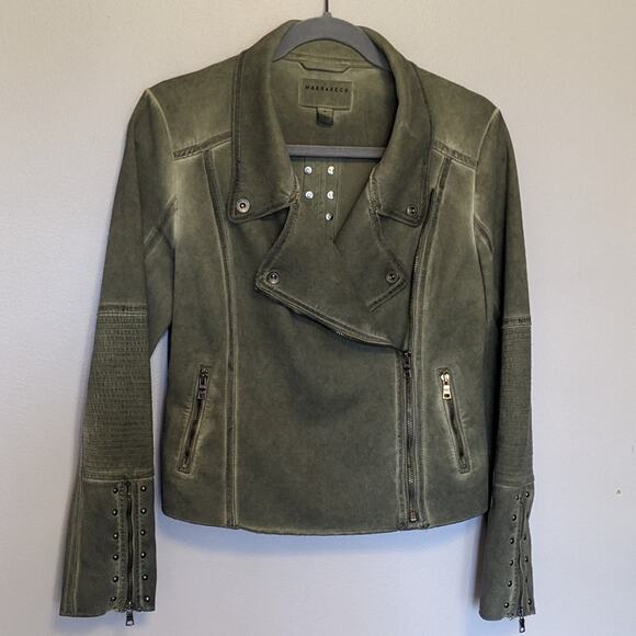 Anthropologie Jackets & Blazers - MARRAKECH Women's Green MARNI Scuba Suede Full Zip Moto Jacket
